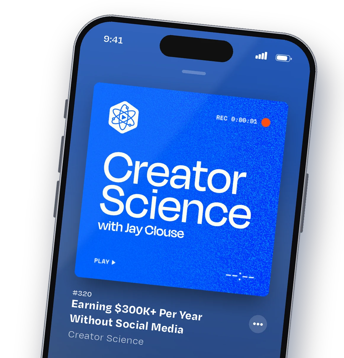 The Creator Science podcast playing on a phone